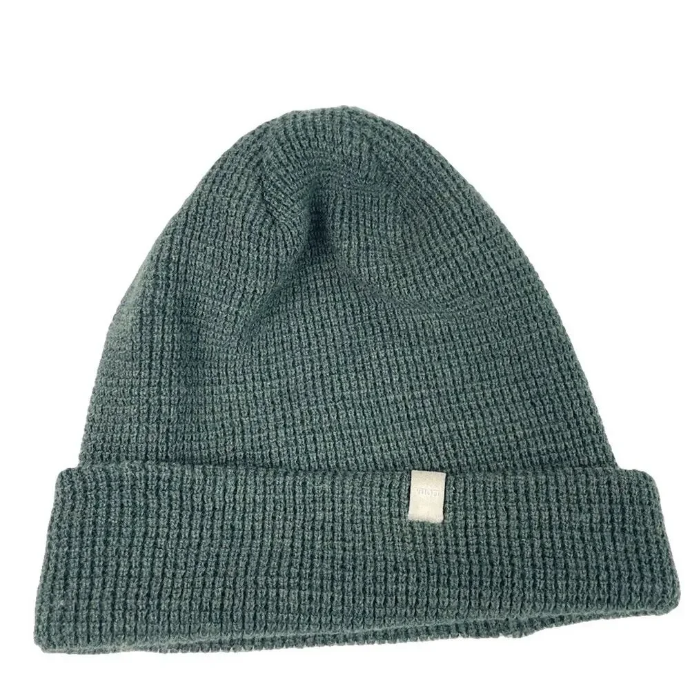 Vuori Waffle Knit Beanie Green One Size V864 Cuffed Logo Patch Hat